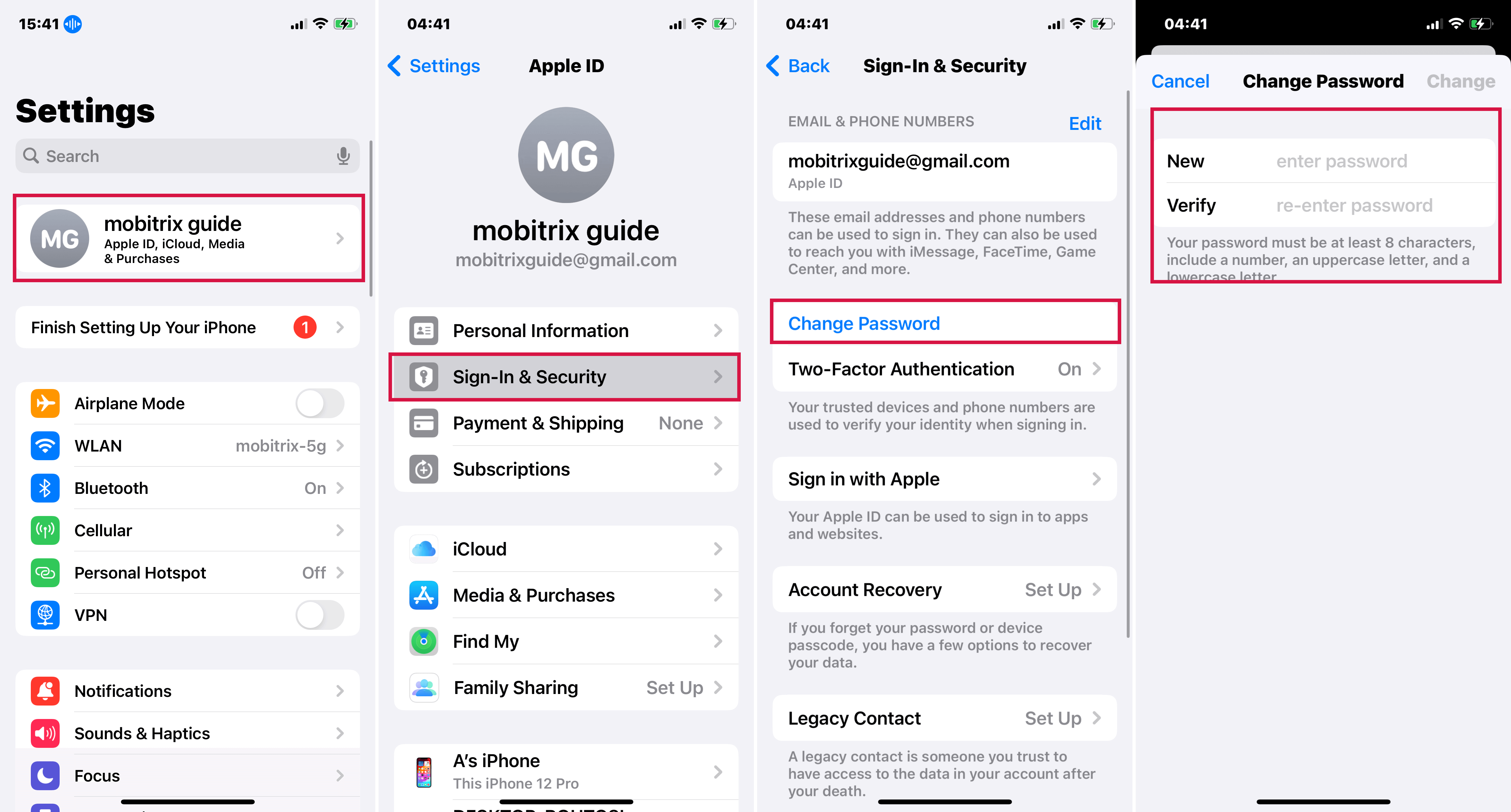 Change Apple ID password on iPhone settings