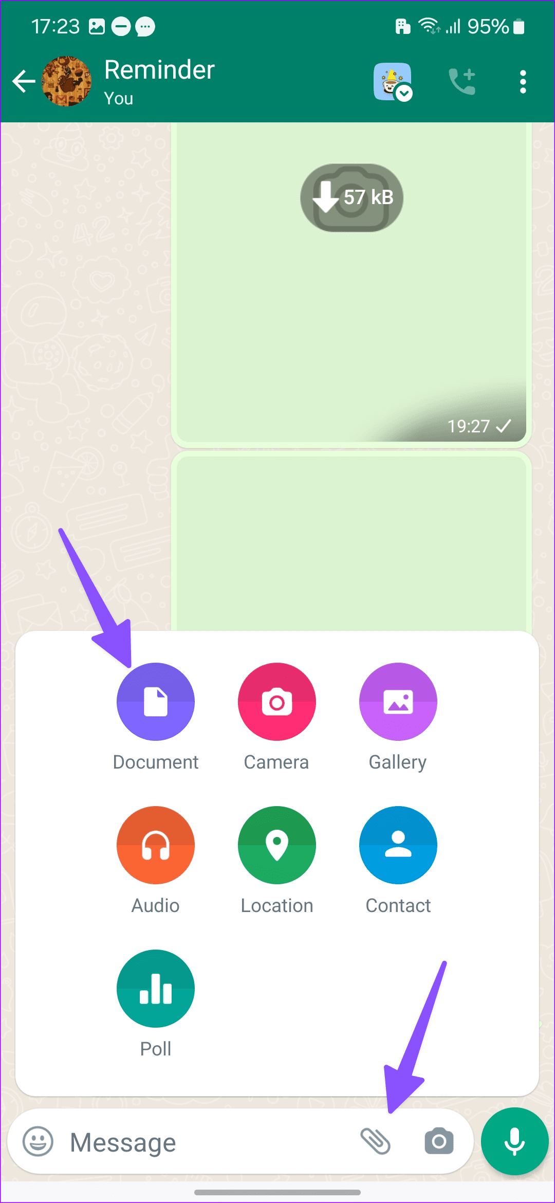 Click Paperclip Icon for Attachments and Select Document on Android WhatsApp