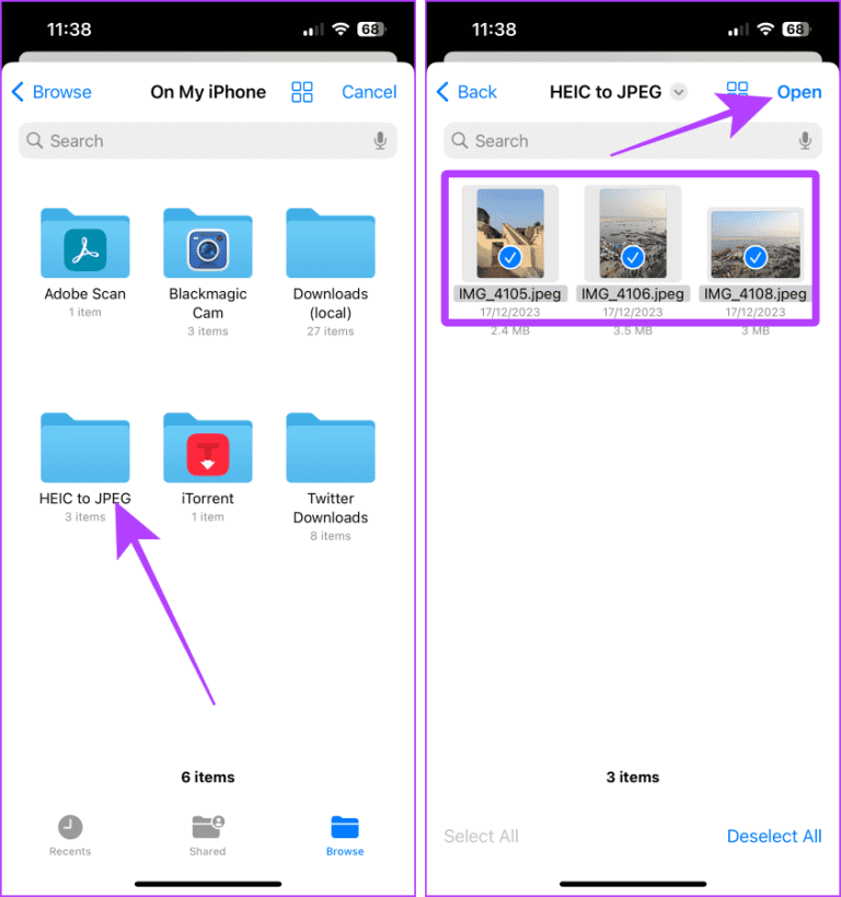 Tap Open to Preview and Press Send to Share Photos as a Document