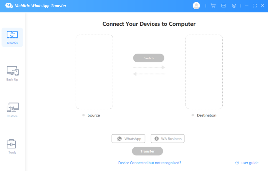 Mobitrix WhatsApp Transfer - Connect device to Computer