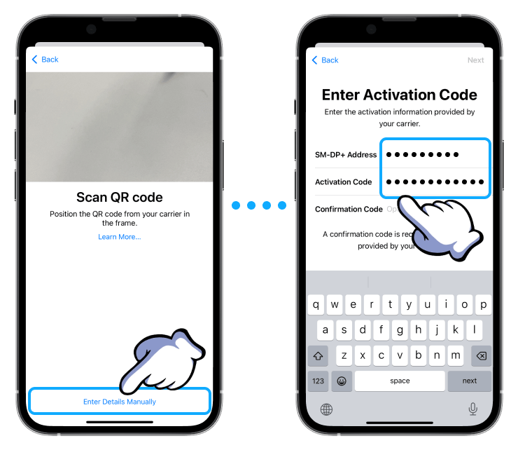 iOS Iroamly Manual Installation Enter eSIM Details Activation Code