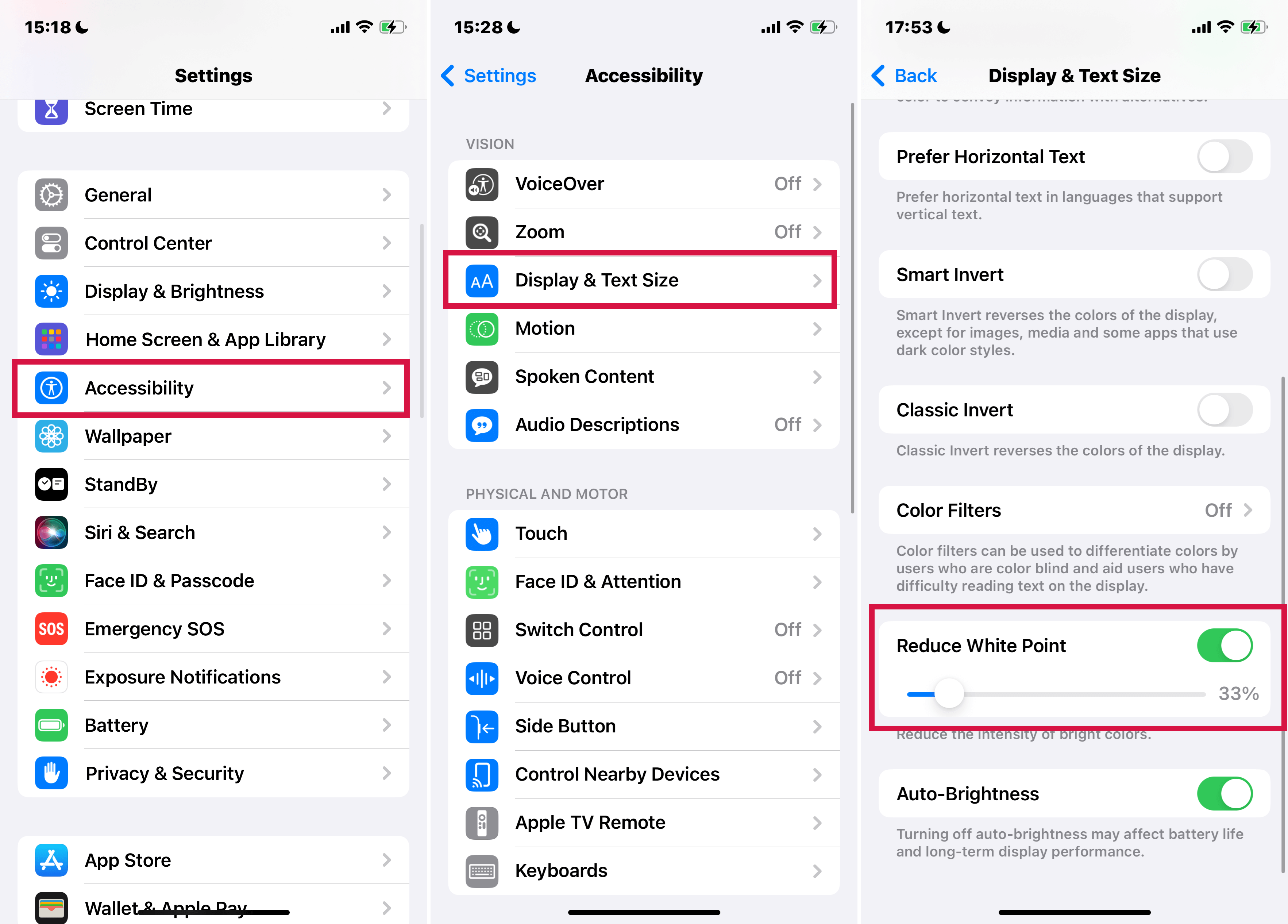 Iphone Settings Accessibility Display Text Size Reduce White Point